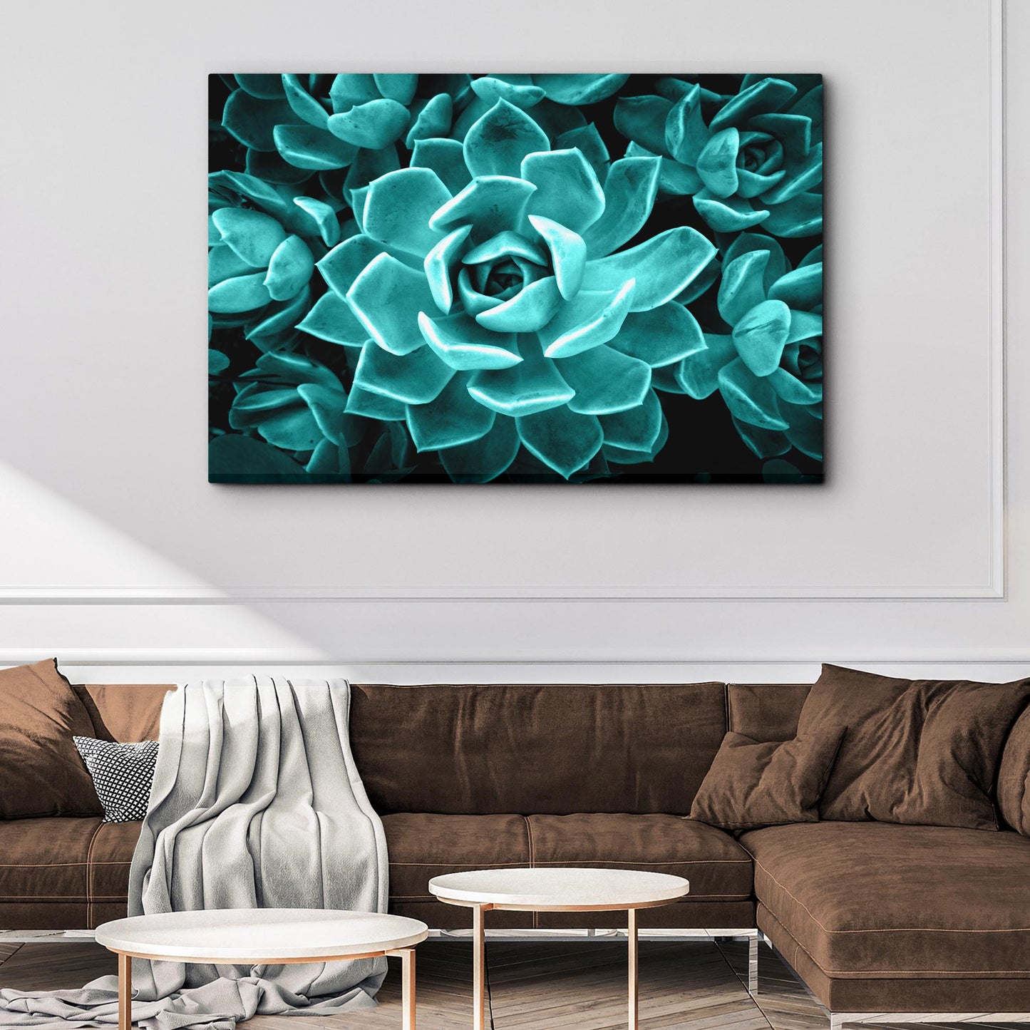 Teal Rose Succulent Canvas Wall Art II