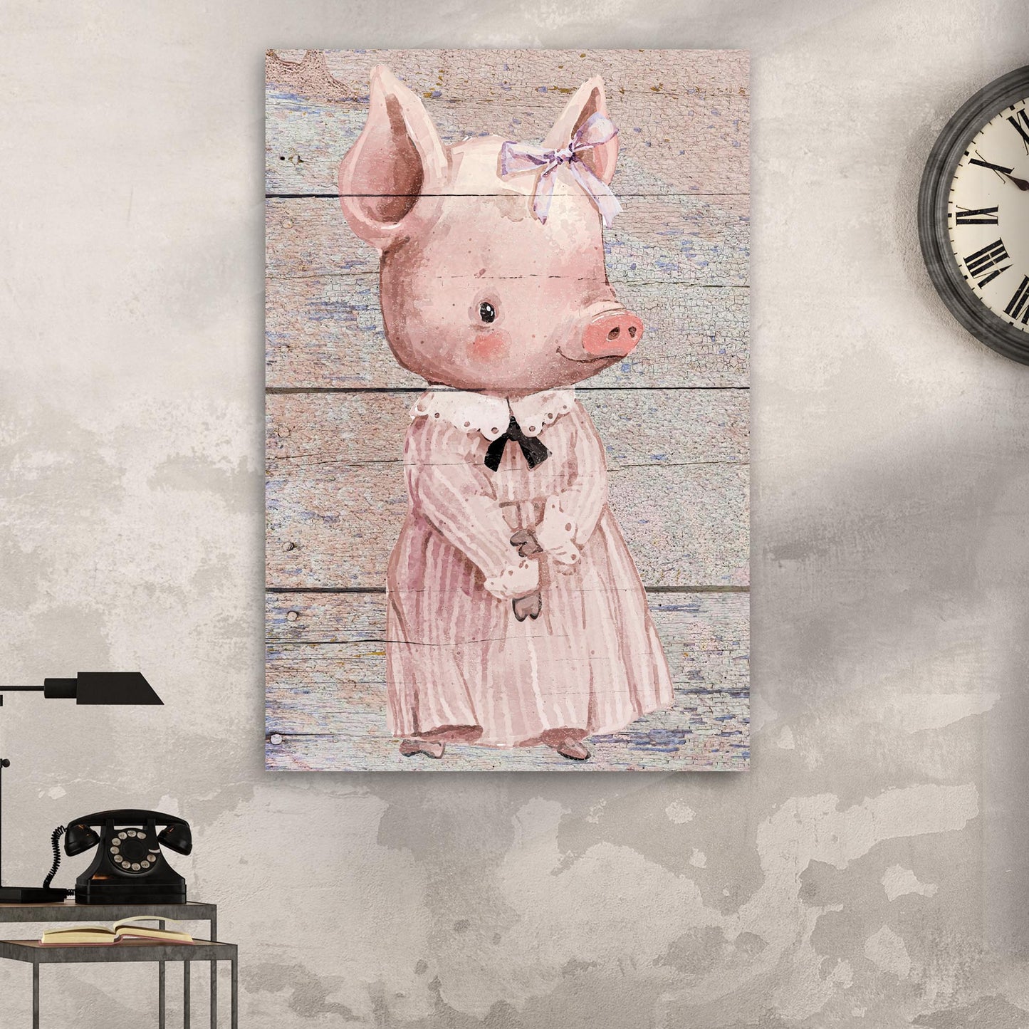 Simple Ribbon Dress Pig Canvas Wall Art