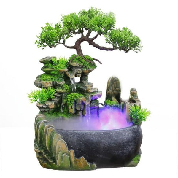Feng Shui Bonsai Waterfall Indoor Fountain With Fog & LED
