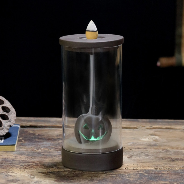 Halloween Pumpkin Color Changing Windproof Backflow Incense Burner With LED Light