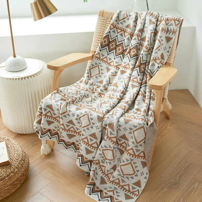 Bohemian Vintage Knitted Geometric Shawl Blanket