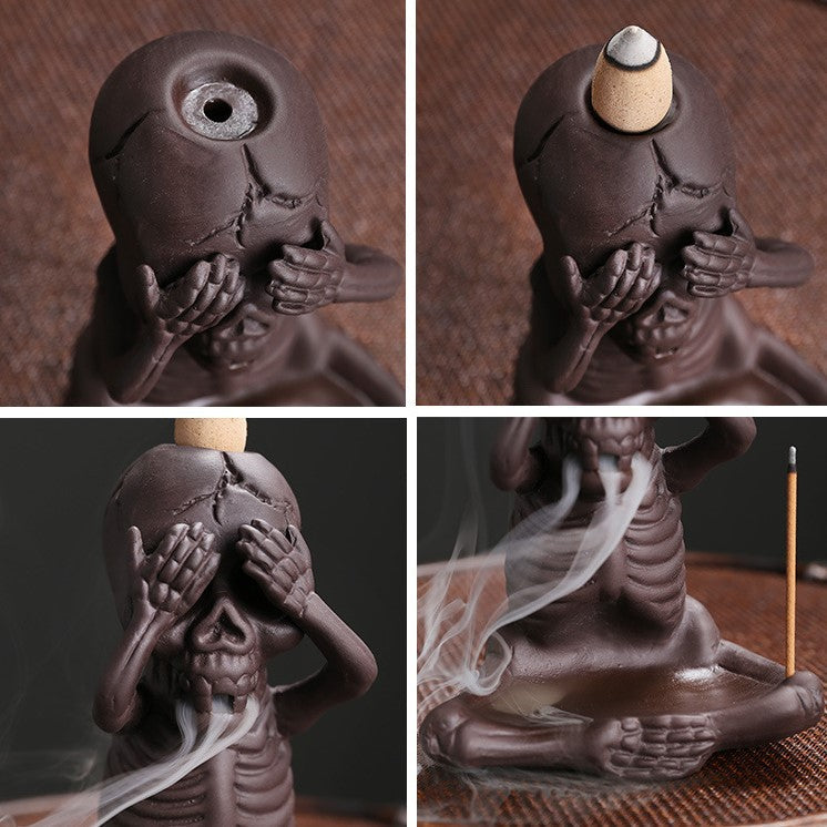 Halloween Skeleton Ceramic Backflow Incense Burner Holder