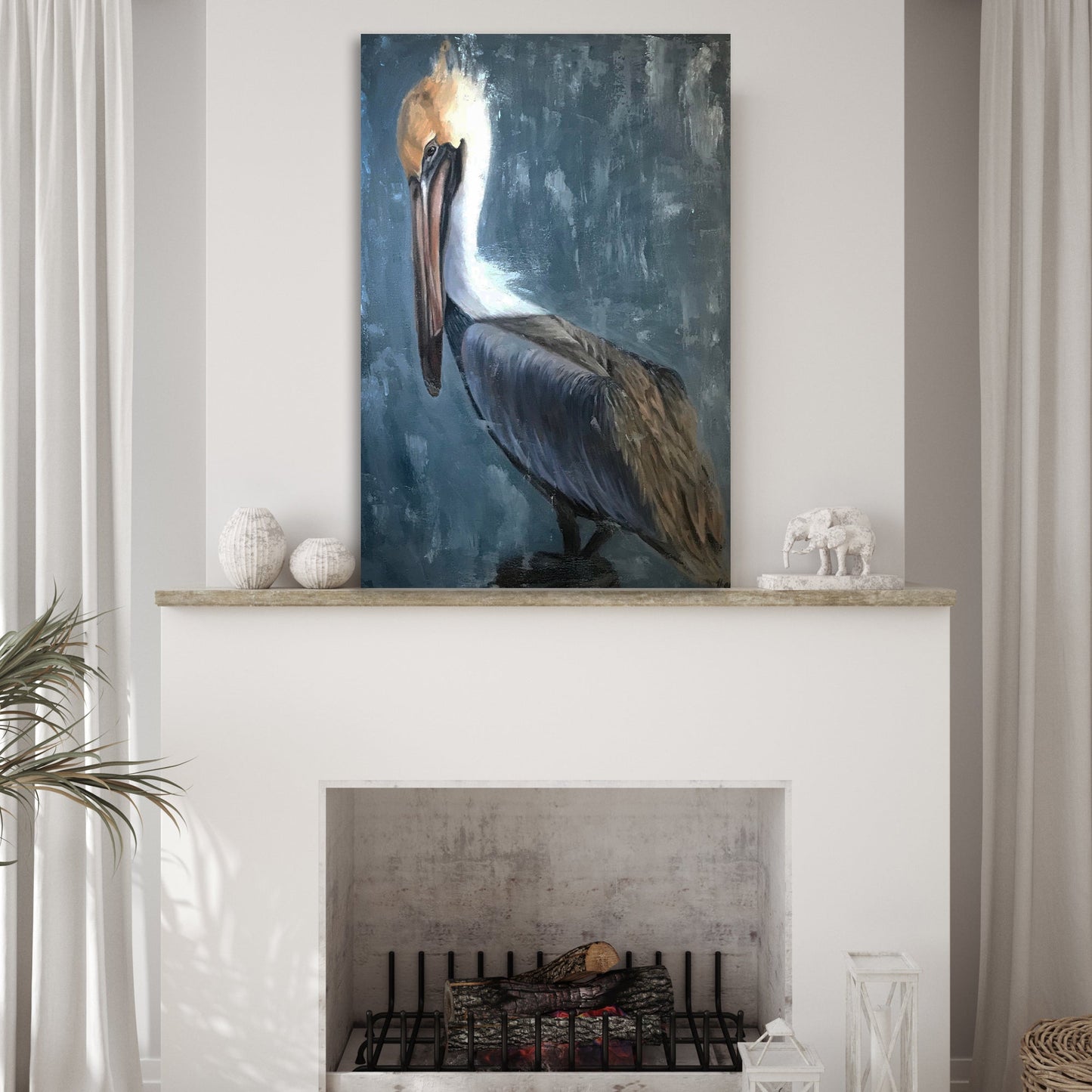 Pelican Painting "The Fish Catcher" Canvas Wall Art II