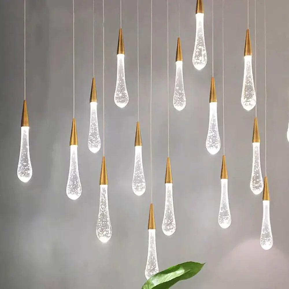 Modern LED Crystal Raindrop Staircase Chandelier