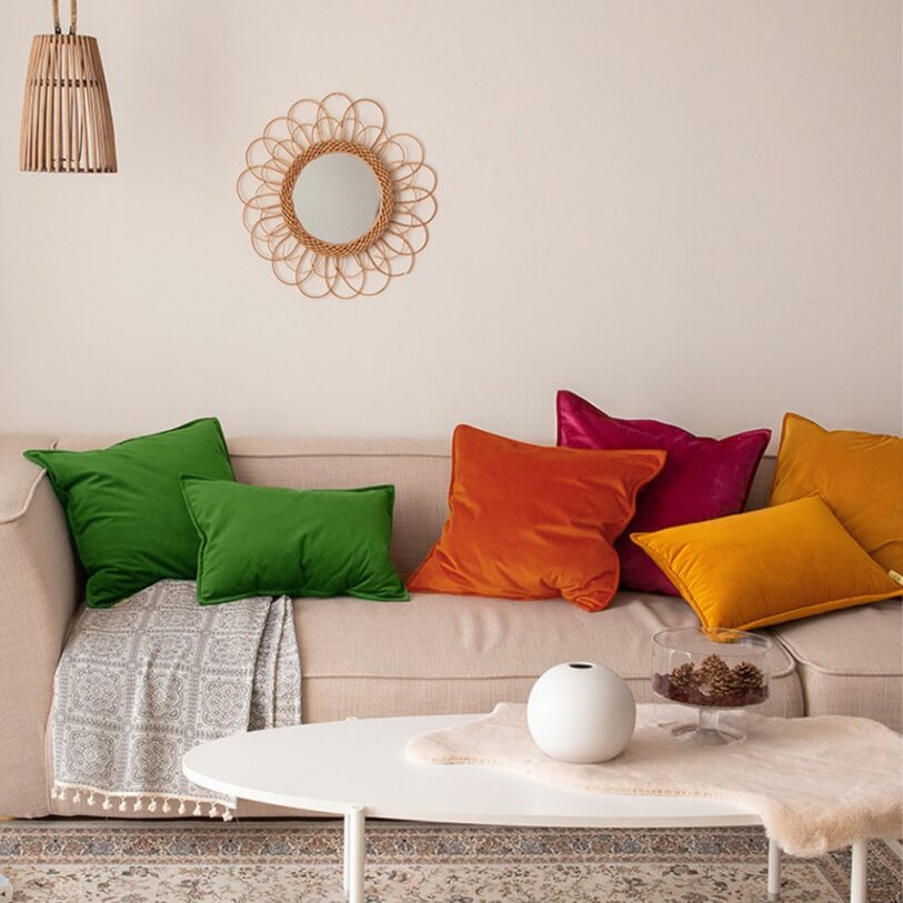 Square Cotton Velvet Pillow (With/Without Inserts) 20x20 inches, pack of 2 throw pillows