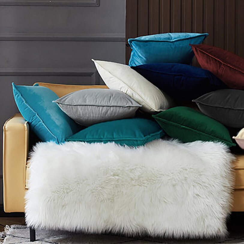 Square Cotton Velvet Pillow (With/Without Inserts) 20x20 inches, pack of 2 throw pillows