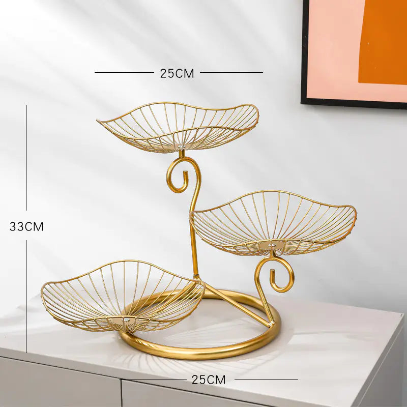 3 Tier Fruit Basket Stand in Gold Iron Design (Single)