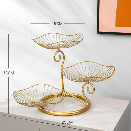 3 Tier Fruit Basket Stand in Gold Iron Design (Single)