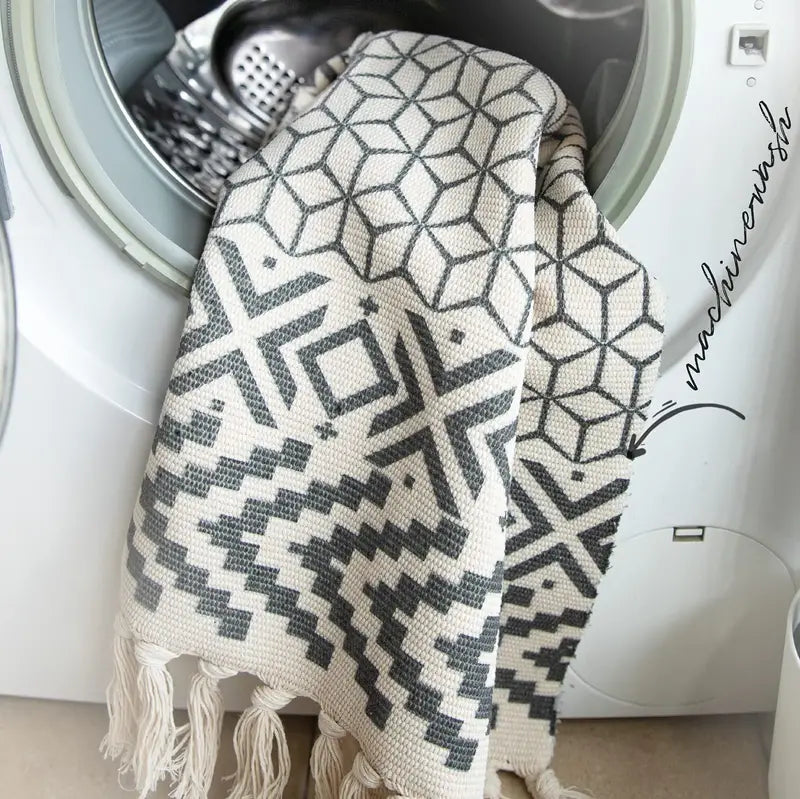 Bohemian Indoor Rug with Tassel Decor for Living Room