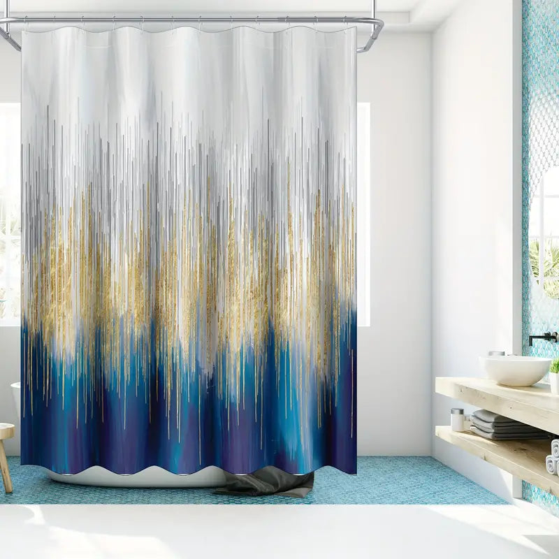 Navy Blue Oil Painting Shower Curtain for Your Bathroom