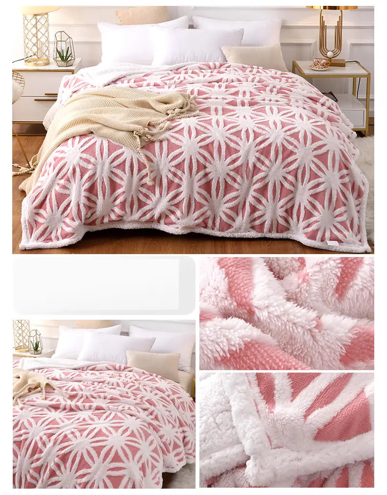 Sherpa & Milk Velvet Blanket, Pink for Office & Living Room
